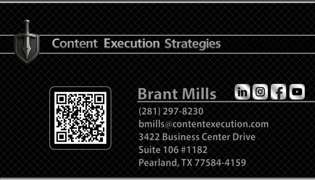 Brant Mills Business Card Image - Pearland Content Execution Strategies